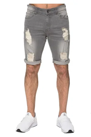 Enzo Mens Ripped Skinny Shorts - Cotton - Size 38 (Waist)