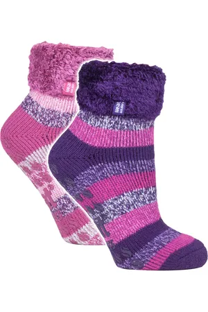Heat Holders Womens 2 Pack Ladies Soft Lounge Socks with Grips - - Size UK 4-8