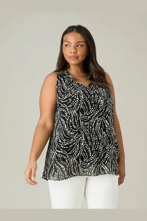 Live Unlimited London Womens Mono Spot Print Ruffle Neck Blouse - - Size 16 UK