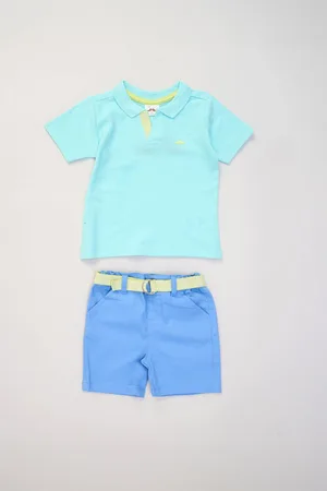 Little Gent Boys Polo Shirt and Belted Shorts Outfit Set - - Size 7Y