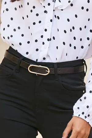 Sosandar Womens Chocolate Croc Effect Leather Waist Belt With Gold Round Buckle - Size X-Small/Small