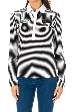 La Martina Womens long-sleeved polo shirt with contrast lapel collar 2WPH66 - - Size Small