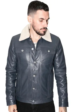 Infinity Mens Removable Collar Trucker Jacket-Zagreb - Nappa Leather - Size 3XL