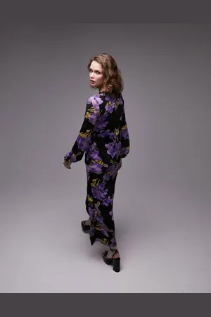 Topshop Womens v neck long sleeve mesh floral print midi dress - - Size 4 UK