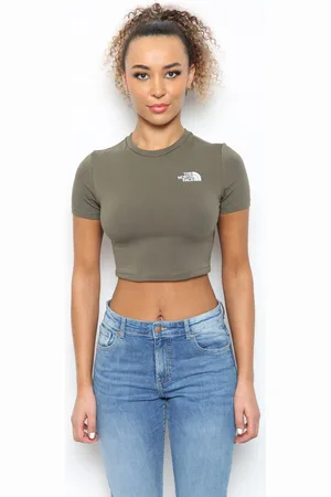 The North Face Womens Crop T Shirt in Taupe Cotton - Size Large