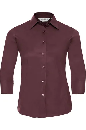 Russell Athletic Collection Womens/Ladies Easy-Care Fitted 3/4 Sleeve Shirt (Port) - - Size 16 UK