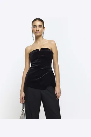 River Island Womens Bandeau Top Velvet Ruched - Size 10 UK