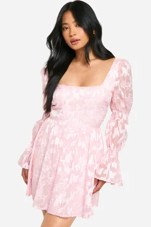 Boohoo Womens Petite Volume Sleeve Burnout Skater Dress - - Size 8 UK