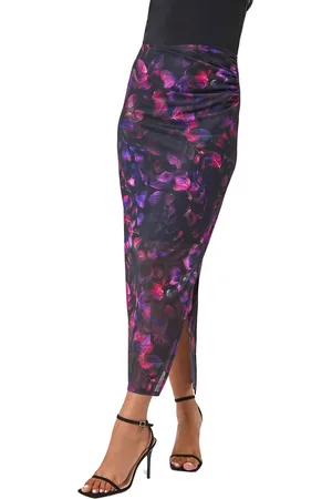 Roman Womens Printed Ruched Mesh Pencil Skirt - - Size 10 UK