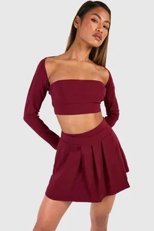 Boohoo Womens Square Neck Crop & Pleated Skirt - Viscose - Size 10 UK