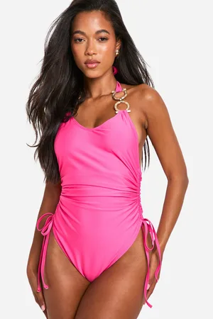 Boohoo Womens Diamante Gold Trim Ruched Swimsuit - - Size 8 UK