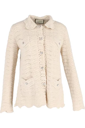 Gucci Pre-owned Womens Crystal-Button Crochet Cardigan In Wool - Size Medium
