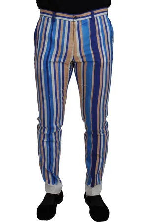 Dolce & Gabbana Mens Striped Silk Cotton Slim Trousers - - Size IT 54 (Men