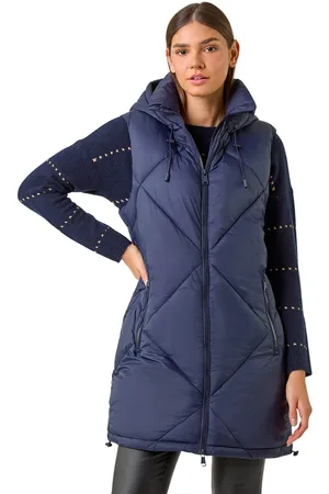 Roman Womens Longline Quilted Hooded Gilet - - Size 10 UK