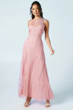 Oasis Womens Delicate Lace Apron Neck Maxi Bridesmaids Dress - - Size 8 UK