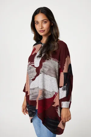 Izabel London Womens Brushstroke Print Oversize Top - Size 8 UK