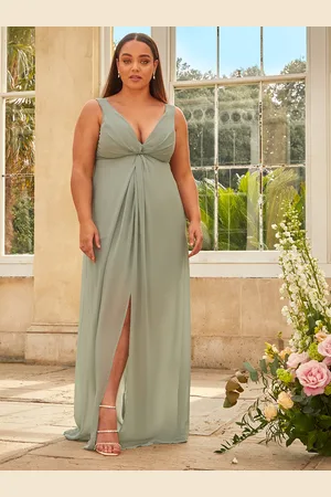 Chi Chi London Womens Plus Size Knot Detail Maxi Dress in Sage - - Size 26 UK