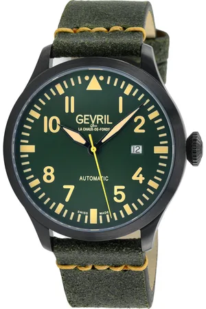 Gevril Mens Vaughn Swiss Automatic Selitta SW200 Black/Beige Dial, Genuine Leather Watch - - One Size