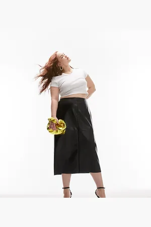 Topshop Womens Curve leather seamed midi skirt in - Size 18 UK
