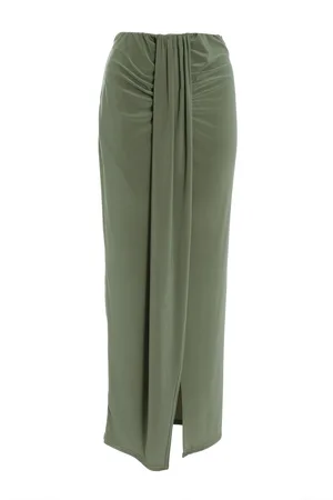 Quiz Womens Khaki Ruched Split Maxi Skirt - Nylon - Size 10 UK