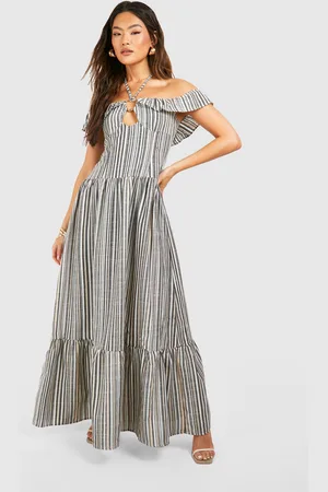 Boohoo Womens Stripe Halterneck Tiered Maxi Dress - - Size 18 UK