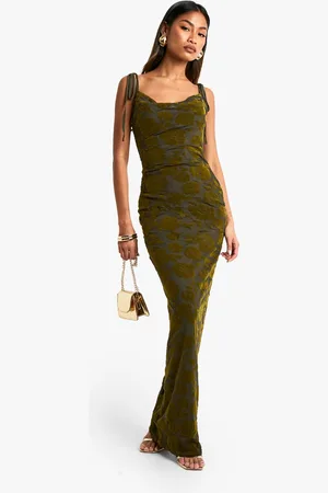 Boohoo Womens Tie Detail Devore Cowl Maxi Dress - - Size 16 UK