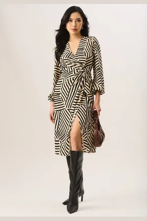Gini London Womens Geo Print Assymetric Hem Wrap Midi Dress - - Size 8 UK