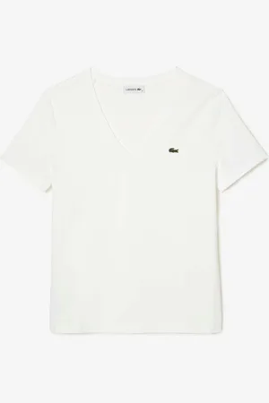 Lacoste Womens V-Neck Loose Fit Cotton T-Shirt in - Size 6 UK