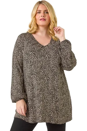 Roman Womens Curve Abstract Print V-Neck Tunic - - Size 20 UK