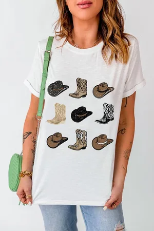 Azura Exchange Womens Cowboys Boots Western Fashion Print T Shirt - Size Small