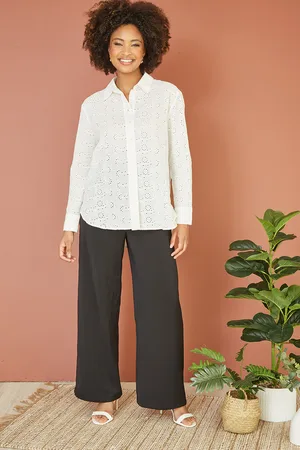 Yumi Womens Cotton Broderie Anglaise Relaxed Shirt - Size 14 UK