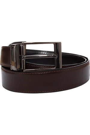 Enzo Mens Black / Brown Reversible Leather Belt Stainless Steel - Size 2XL