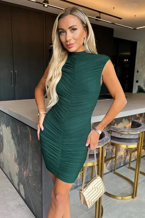 Ax Paris Womens High Neck Bodycon Ruched Mesh Mini Dress - Size 10 UK