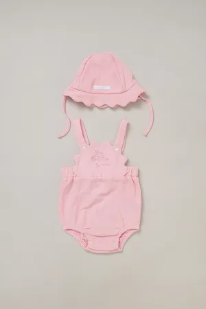 Rock a bye baby Waffle Romper and Sun Hat Outfit Set - - Size 3-6M