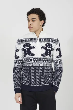 Brave Soul Mens Quarter Zip Knitted Jumper With Fairisle Pattern - Size X-Large