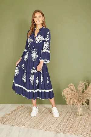Yumi Womens Viscose Midi Dress With Long Sleeves - Size 8 UK