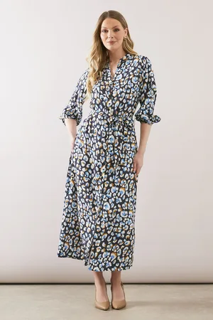 wallis Womens Animal High - Low Hem Button Through Dress viscose - Size 12 UK