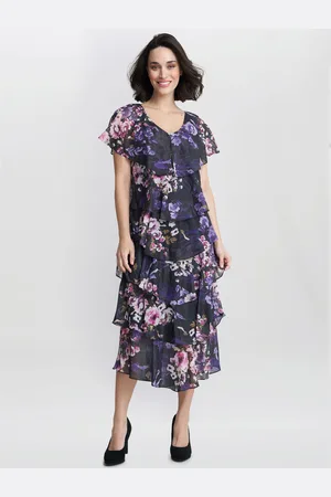 Gina Bacconi Womens Leticia Print Midi Tiered Dress - Size 18 UK