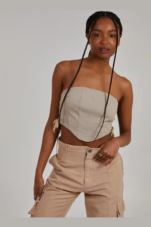 Pink Vanilla Womens Cargo Side Lace Up Corset Bandeau Top - - Size Large