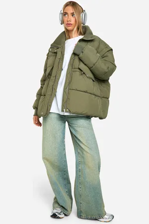 Boohoo Womens Rib Collar Oversized Puffer Jacket - Polyamide - Size 8 UK