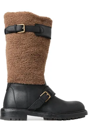 Dolce & Gabbana Mens Leather Brown Shearling Boots - Size EU 39