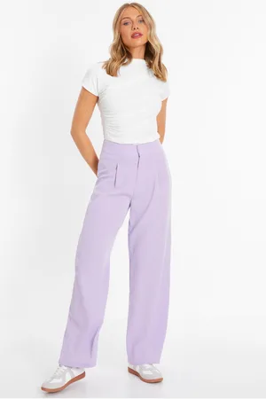 Quiz Womens Lilac Linen Look Palazzo Trousers - - Size 16 UK