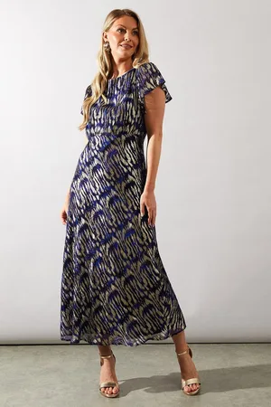 wallis Womens Paisley Metallic Bias Midaxi Dress - Viscose - Size 12 UK