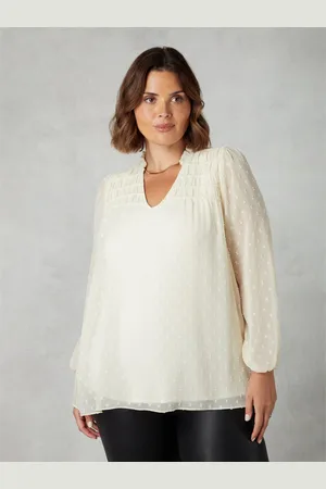 Live Unlimited London Womens Ivory Dobby Ruched Front Blouse - - Size 22 UK
