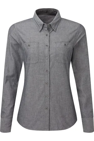 Premier Womens/Ladies Chambray Organic Long-Sleeved Shirt ( Denim) - Size Small