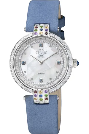 GV2 by Gevril Matera Womens Swiss Quartz White Mother Of Pearl Dial Suede Strap Diamond Watch - One Size