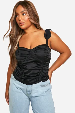 Boohoo Womens Plus Tie Shoulder Ruched Body Corset Top - - Size 22 UK