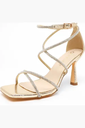 Quiz Womens Wide Fit Foil Diamante Strappy Heeled Sandals - Size UK 4