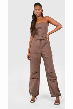 Boohoo Womens Low Rise Wide Leg Parachute Cargo Trousers - Cotton - Size 10 UK
