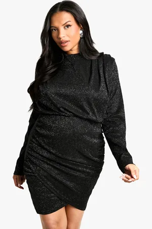 Boohoo Womens Plus Shoulder Pad Ruched Glitter Dress - - Size 28 UK